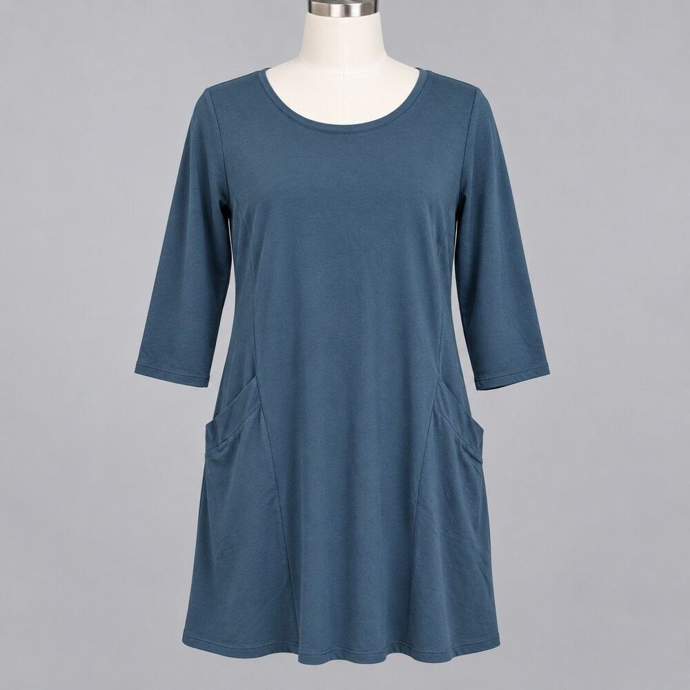 J. Jill Pure Jill Blue 3/4 Sleeve Scoop Neck A-Line Knit Swing Dress Pockets XLP